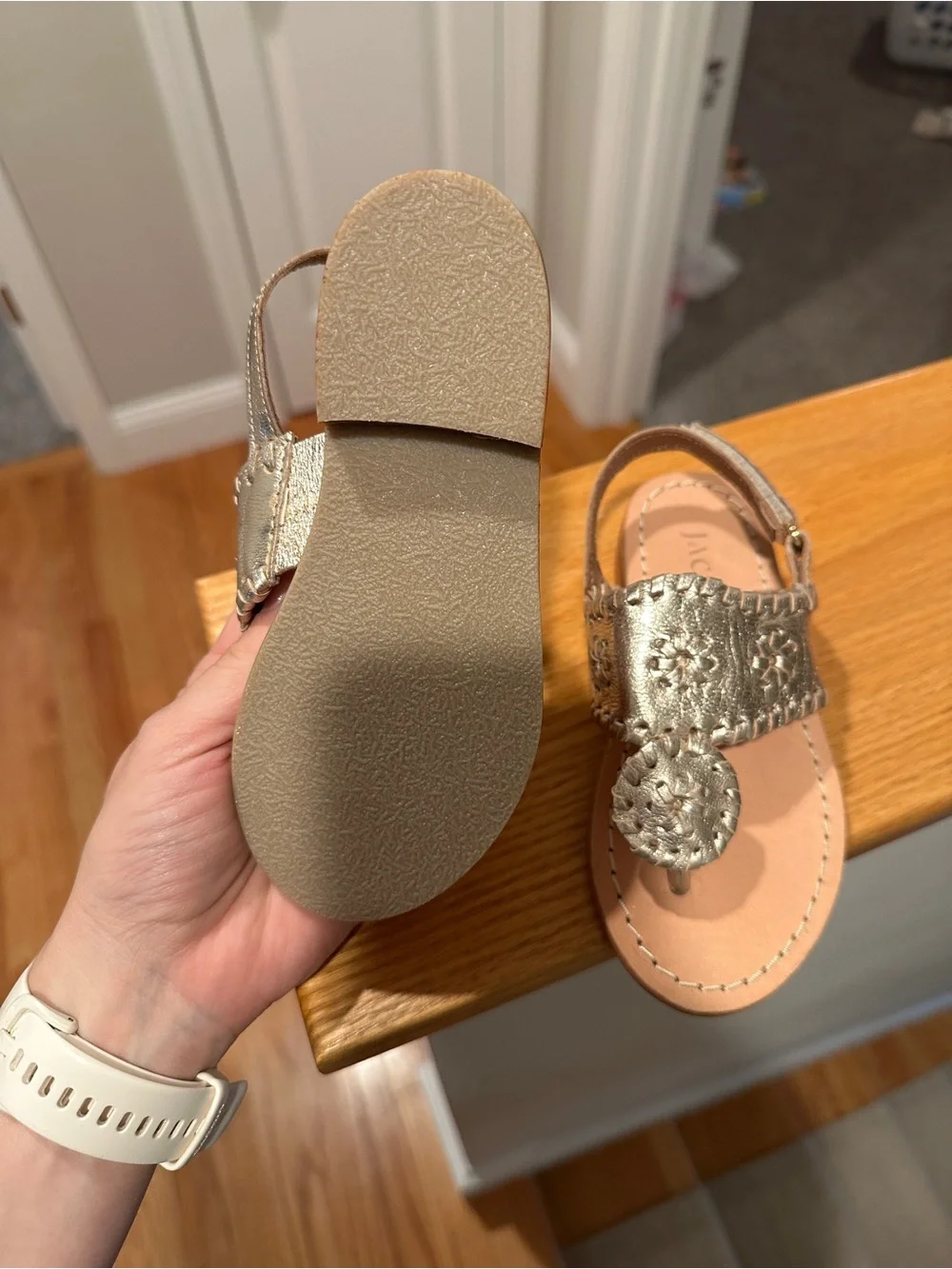Jack Rogers Girls Metallic Gold Embroidered T-Strap Sandals